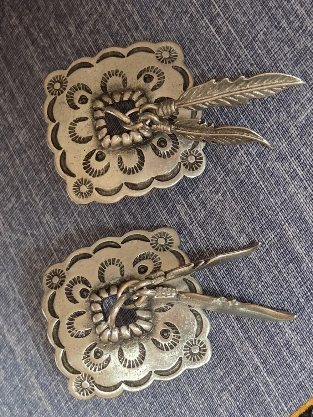 Vintage JJ Jonette Sliver Tone Metal Flowwr Feather Earrings